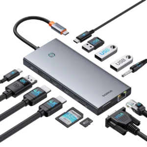 HUB Baseus PortalJoy Series 13in1 USB-C - 2x HDMI / DP / VGA / USB-A 3.1 / USB-C 3.1 / USB-A 2.0 / PD / RJ45 / SD / TF / AUX - gray - Image 4