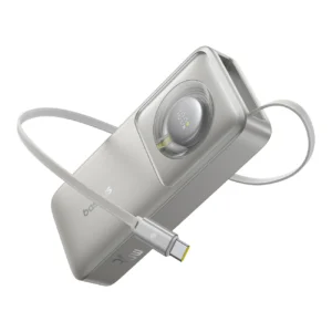 Baseus Free2Pull 10000mAh 30W powerbank with USB-C port and retractable USB-C cable - pilkos spalvos