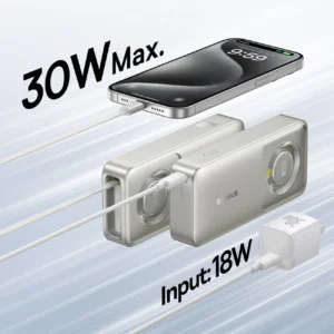 Baseus Free2Pull 10000mAh 30W powerbank with USB-C port and retractable USB-C cable - pilkos spalvos - Image 7