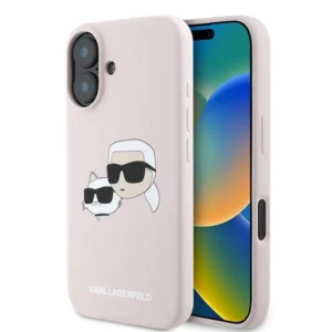 Karl Lagerfeld Silicone Heads Print MagSafe Apple iPhone 16 Plus - dėklas telefonui rožinės spalvos