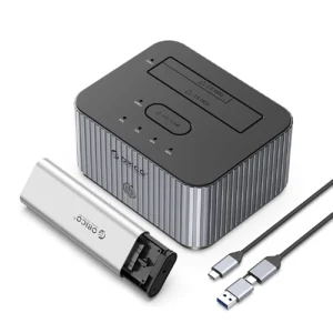 Orico IT28E-C 2-Disk Docking Station with M.2 NVME 2.5"/3.5 HDD/2.5" SSD Clone Function - pilkos spalvos