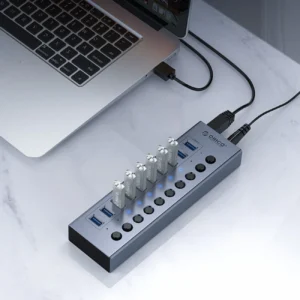Orico BT2U3-10AB Hub 10x USB-A 3.0 with switches - pilkos spalvos - Image 3