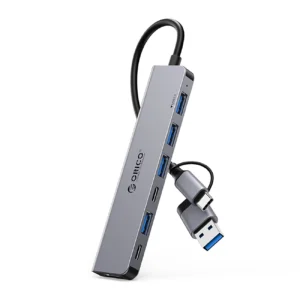 Orico YSA7-U3 USB-A/USB-C Hub Docking Station 4x USB-A 2.0 + 1x USB-A 3.0 + 2x USB-C 2.0 - pilkos spalvos