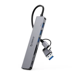 Orico YSA8-U3 USB-A/USB-C Hub Docking Station 3x USB-A 2.0 + 1x USB-A 3.0 + 1x USB-C 2.0 + 1x 3.5mm Audio + 2x TF&SD - pilkos spalvos
