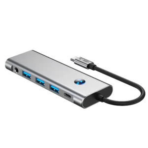 Tech-Protect HB04 HUB Adaperis 9in1 USB-C + USB2.0 + USB3.0 + HDMI 4K 60Hz + SD / TF + PD100W + AV3.5 - pilkos spalvos - Image 3