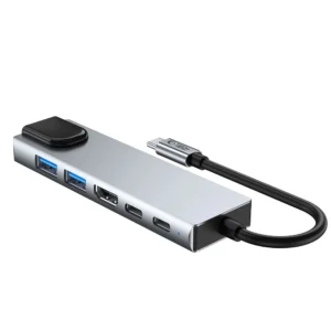 Tech-Protect HB02 HUB Adaperis 6in1 USB-C + USB2.0 + USB3.0 + HDMI 4K 30Hz + RJ45 + PD100W - pilkos palvos - Image 4
