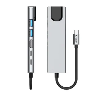 Tech-Protect HB02 HUB Adaperis 6in1 USB-C + USB2.0 + USB3.0 + HDMI 4K 30Hz + RJ45 + PD100W - pilkos palvos - Image 6