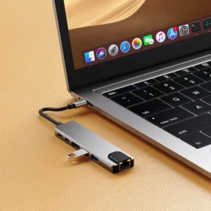 Tech-Protect HB02 HUB Adaperis 6in1 USB-C + USB2.0 + USB3.0 + HDMI 4K 30Hz + RJ45 + PD100W - pilkos palvos - Image 7