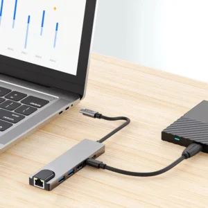 Tech-Protect HB02 HUB Adaperis 6in1 USB-C + USB2.0 + USB3.0 + HDMI 4K 30Hz + RJ45 + PD100W - pilkos palvos - Image 8