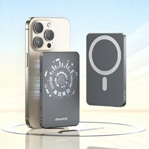 AWEI PowerBank MagSafe P112K 5000mAh pilkos spalvos - Image 3