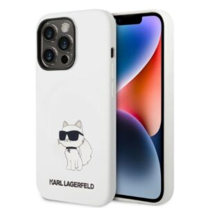 Karl Lagerfeld KLHMP14XSNCHBCH Apple iPhone 14 Pro Max 6,7" hardcase dėklas telefonui baltos spalvos Silicone Choupette MagSafe