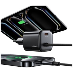 Laidinis įkroviklis USAMS JC Series CC264 30W GaN Mini Fast Charger 2xUSB-C juodos spalvos - Image 5