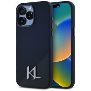 KARL LAGERFELD dėklas skirtas Apple iPhone 15 Pro compatible with MagSafe KLHMP15LSCMKMPCK (Silicone Initial Metal Logo) juodos spalvos
