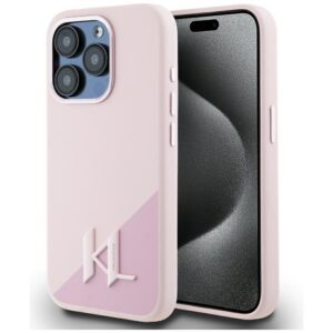 KARL LAGERFELD dėklas skirtas Apple iPhone 15 Pro Max compatible with MagSafe KLHMP15XSCMKMPCP (Silicone Initial Metal Logo) rožinės spalvos