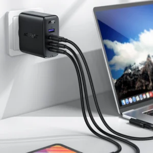 Acefast fast įkroviklis GaN 3xUSB-C/1xUSB-A 100W juodos spalvos + angled kabelis USB-C - USB-C 100W 2m juodos spalvos - Image 4
