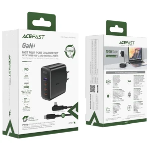 Acefast fast įkroviklis GaN 3xUSB-C/1xUSB-A 100W juodos spalvos + angled kabelis USB-C - USB-C 100W 2m juodos spalvos - Image 6