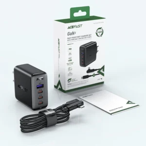 Acefast fast įkroviklis GaN 3xUSB-C/1xUSB-A 100W juodos spalvos + angled kabelis USB-C - USB-C 100W 2m juodos spalvos - Image 7