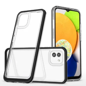 Clear 3in1 case Samsung Galaxy A03 silikoninis cover with frame dėklas telefonui juodos spalvos