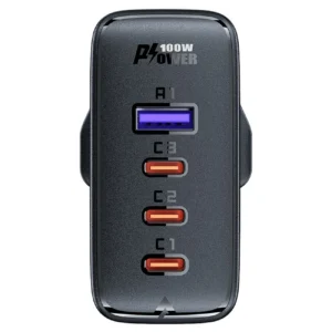 Fast įkroviklis GaN UK 100W Power Delivery 3x USB C 1x USB - juodos spalvos - Image 4