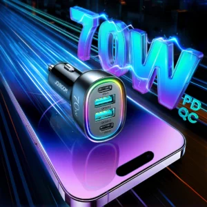 Joyroom 70W automobilinis įkroviklis su 4 ports: 2 x USB C, 2 x USB juodos spalvos (JR-CL29) - Image 3