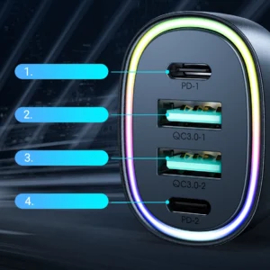 Joyroom 70W automobilinis įkroviklis su 4 ports: 2 x USB C, 2 x USB juodos spalvos (JR-CL29) - Image 5
