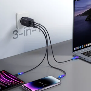 Joyroom fast GaN įkroviklis 65W USB-A, 2x USB-C juodos spalvos + USB-C - USB-C kabelis 100W 1.2m (TCG01) - Image 9