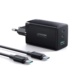 Joyroom fast GaN įkroviklis 65W USB-A, 2x USB-C juodos spalvos + USB-C - USB-C kabelis 100W 1.2m (TCG01)