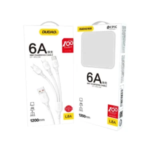 USB kabelis - USB C / micro USB / Lightning 480Mb/s 6A 1.2m - baltos spalvos - Image 5