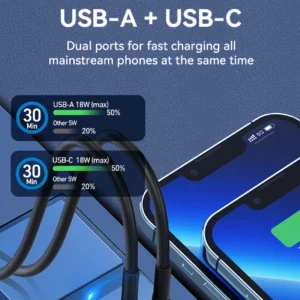 Wozinsky WDCCAC USB-C USB-A 36W automobilinis įkroviklis - juodos spalvos - Image 8
