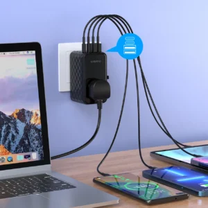 Choetech PD6028 EU / US / AUS / UK travel adapter 2x USB-C 2x USB-A 100W - juodos spalvos - Image 8