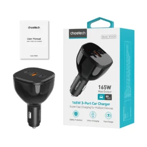Choetech TC0024 automobilinis įkroviklis 160W 2x USB-C PD 3.1 1x USB-A - juodos spalvos - Image 3