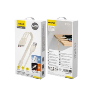 Dudao L7SE 3in1 USB-A - 2x USB-C / Lightning 66W kabelis 1.2m - beige - Image 3
