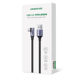 Ugreen US385 USB-A / USB-C 90º 5Gb/s 3A 1m kampinis kabelis - juodos spalvos - Image 4