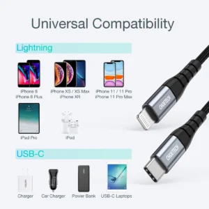 Choetech IP0041 USB-C / Lightning MFi 480Mb/s 3A 2 m kabelis - juodos spalvos - Image 5