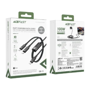 Acefast C5 USB-C - USB-C / USB-C 2in1 100W 480Mb/s kabelis - juodos spalvos - Image 5