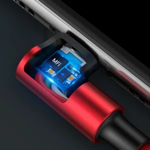Užalios spalvos US299 60555 kampinis Lightning / USB-A MFi kabelis 2.4A 1m - raudonos spalvos - Image 3
