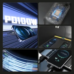 Apple Watch Dudao A12Max+ PD 100W 3in1 Charger kabelis: USB-C Lightning 1.2m - juodos spalvos - Image 6