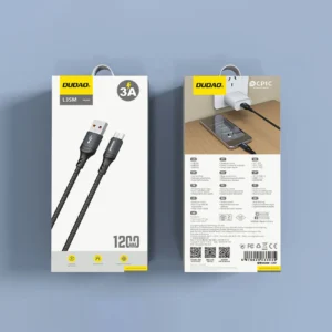 Dudao L3SM USB-A - MicroUSB 3A 1.2m Braided kabelis - juodos spalvos - Image 6