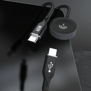 Dudao A12MaxC PD60W 2-in-1 Charger for Apple Watch / USB-C - juodos spalvos - Image 2