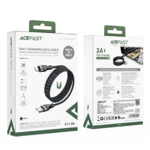 Acefast C11-04 USB-A - USB-C 3A kabelis 1.2m Magnetic Braid - juodos spalvos - Image 8