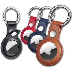 Apple AirTag PU Leather dėklas - juodos spalvos, Brown, Red, mėlynos spalvos - 4 vnt - Image 3