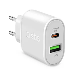 SBS TETRPD20W 20W USB-A USB-C laidinis įkroviklis su Power Delivery - baltos spalvos