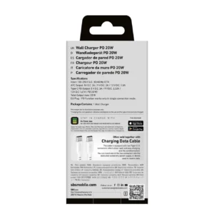 SBS TETRPD20W 20W USB-A USB-C laidinis įkroviklis su Power Delivery - baltos spalvos - Image 2