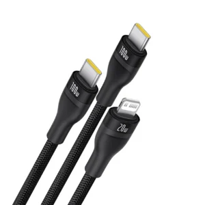 Baseus Flash Series 3 3in1 kabelis 100W USB-C - USB-C+USB-C+ Lightning 1.5m + 3 x 0.25 m - juodos spalvos - Image 3