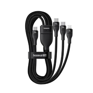 Baseus Flash Series 3 3in1 kabelis 100W USB-C - USB-C+USB-C+ Lightning 1.5m + 3 x 0.25 m - juodos spalvos - Image 4