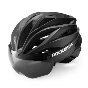 Rockbros dviratininko šalmas su Visor, Detachable UV Protective Goggles, Unisex - juodos spalvos