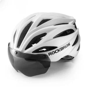 Rockbros dviratininko šalmas su Visor, Detachable UV Protective Goggles, Unisex, Matte - baltos spalvos