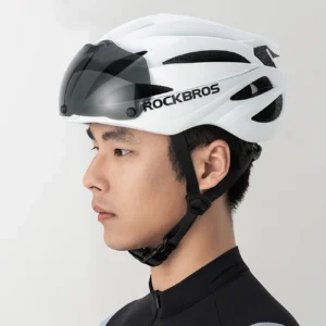 Rockbros dviratininko šalmas su Visor, Detachable UV Protective Goggles, Unisex, Matte - baltos spalvos - Image 6