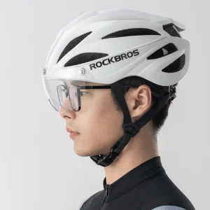 Rockbros dviratininko šalmas su Visor, Detachable UV Protective Goggles, Unisex, Matte - baltos spalvos - Image 7