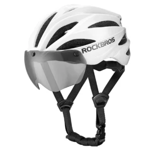 Rockbros dviratininko šalmas su Visor, Detachable UV Goggles, Unisex, Glossy - baltos spalvos - Image 2